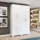 Guarda Roupa Solteiro 4 Portas 3 Gavetas Caju  Branco