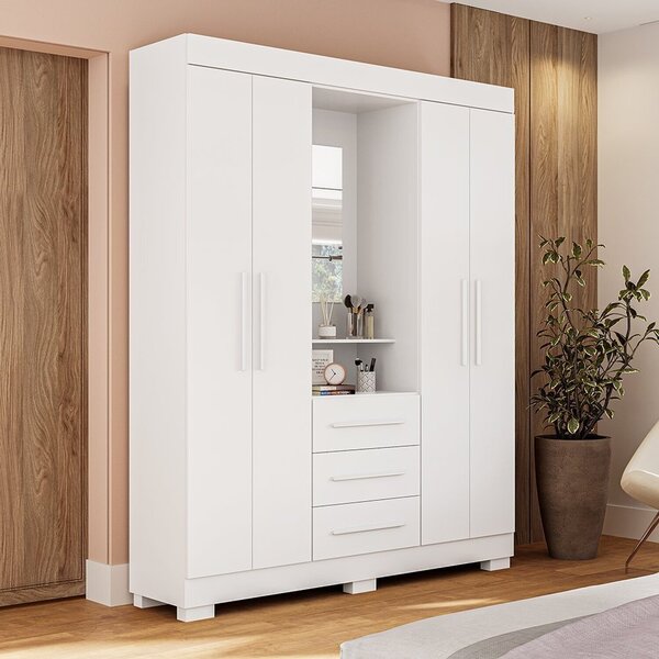 Guarda-roupa Solteiro 4 Portas 3 Gavetas Capelinha Com Espelh