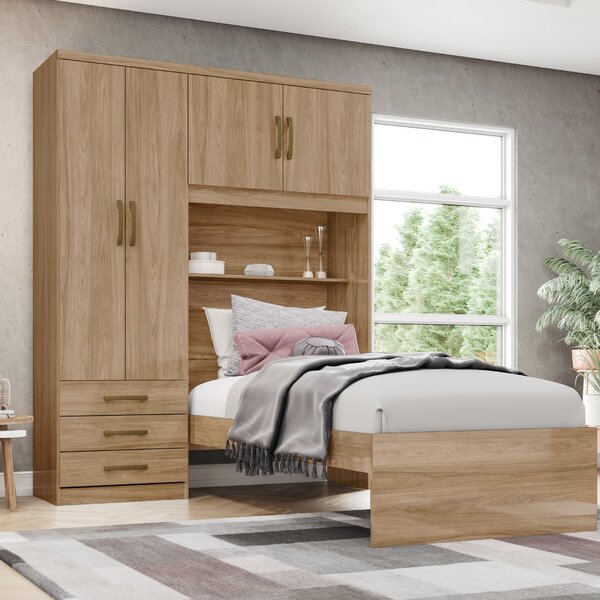 Guarda Roupa Solteiro 4 Portas 3 Gavetas Com Cama Baú Cravo