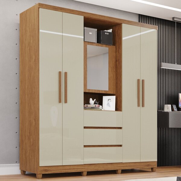 Guarda-roupa Solteiro 4 Portas 3 Gavetas Com Nicho Espelhado