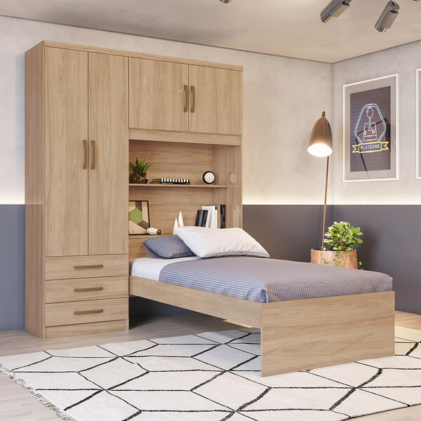 Guarda Roupa Solteiro 4 Portas 3 Gavetas London Casa 812