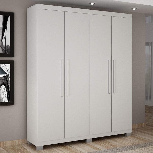 Guarda Roupa Solteiro 4 Portas 3 Gavetas Master  Branco