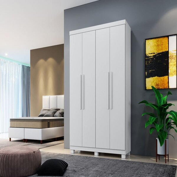 Guarda Roupa Solteiro 4 Portas 3 Gavetas Milão  Branco