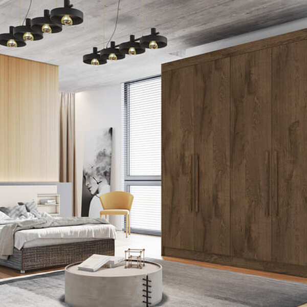 Guarda Roupa Solteiro 4 Portas 3 Gavetas - Nantes-braúna - Mó