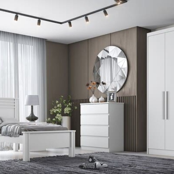 Guarda Roupa Solteiro 4 Portas 3 Gavetas - Sevilha-branco - M