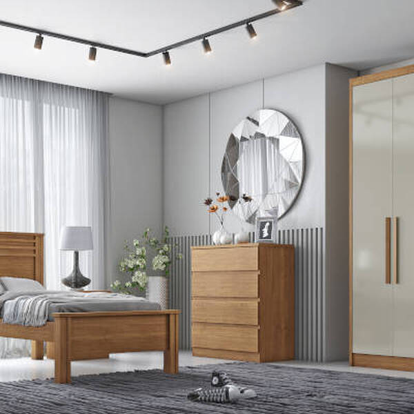 Guarda Roupa Solteiro 4 Portas 3 Gavetas - Sevilha-cumaru/fen