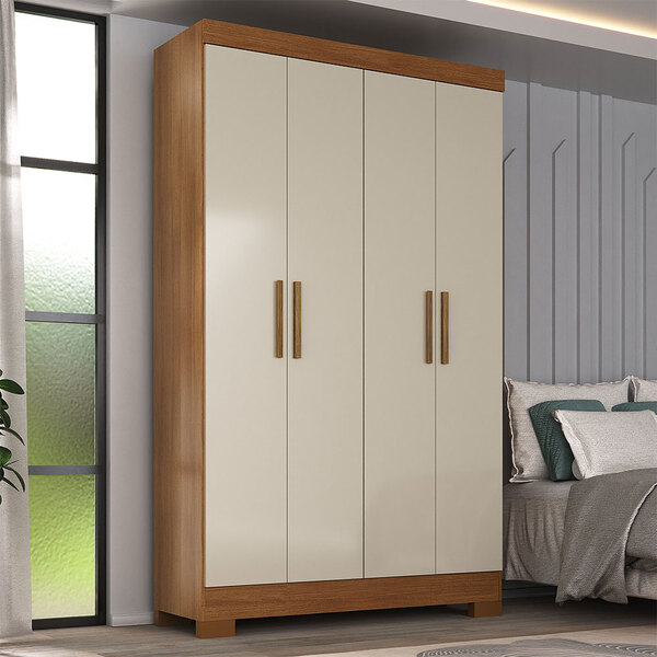 Guarda-roupa Solteiro 4 Portas 3 Gavetas Viena Cinamomo/off W