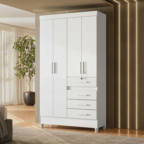 Guarda-roupa Solteiro 4 Portas 4 Gavetas E 1 Com Chave E Pés