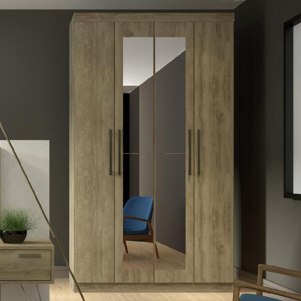 Guarda Roupa Solteiro 4 Portas 4 Gavetas Espelho Solares Made