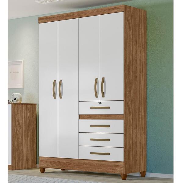 Guarda Roupa Solteiro 4 Portas 4 Gavetas Sobral Branco