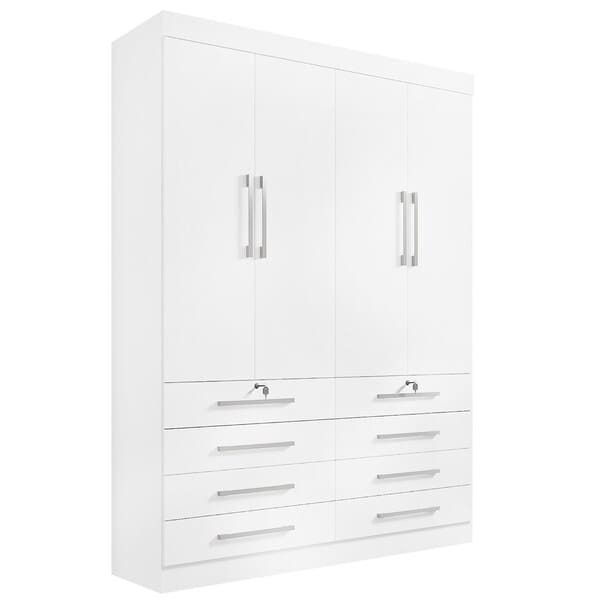 Guarda Roupa Solteiro 4 Portas 6 Gavetas - Mônaco-branco - Mó