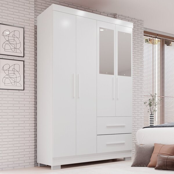 Guarda-roupa Solteiro 4 Portas Com Espelho 2 Gavetas Estrela