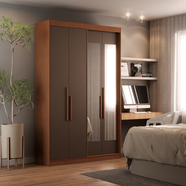 Guarda Roupa Solteiro 4 Portas Com Espelho Manila Carvalho Ve