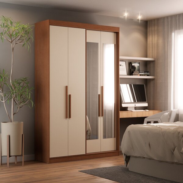 Guarda Roupa Solteiro 4 Portas Com Espelho Manila Carvalho Ve