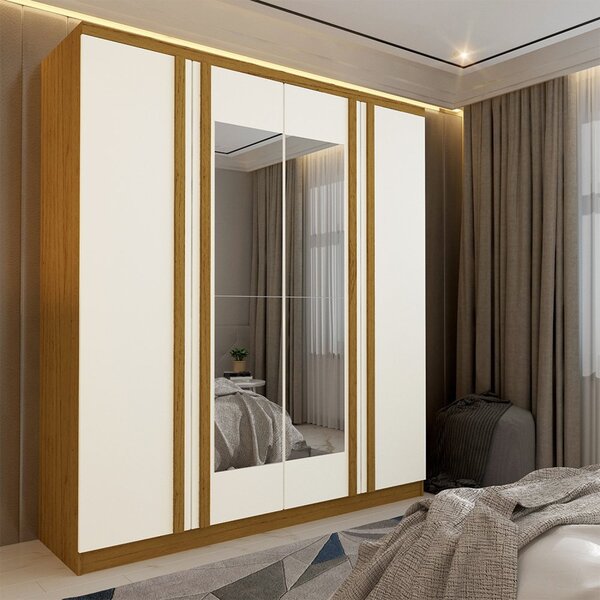 Guarda Roupa Solteiro 4 Portas Com Espelho Paolo Yescasa Natu