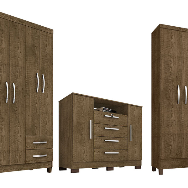 Guarda Roupa Solteiro 4 Portas E 2 Gavetas Modena Com Cômoda