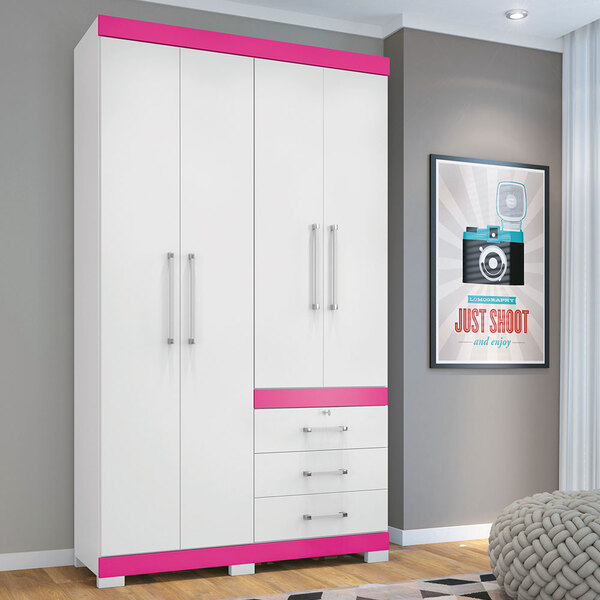 Guarda Roupa Solteiro 4 Portas E 3 Gavetas Com Pés Plus Flex