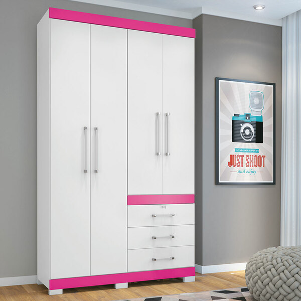 Guarda Roupa Solteiro 4 Portas E 3 Gavetas Com Pés Plus Flex