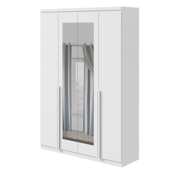 Guarda-roupa Solteiro 4 Portas Espelho Alonzo Branco