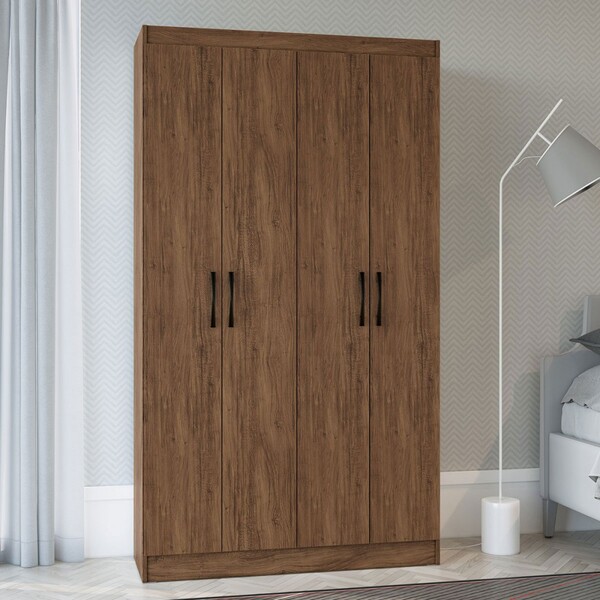 Guarda-roupa Solteiro 4 Portas Lyon 8 Prateleiras Castanho -