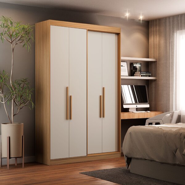 Guarda Roupa Solteiro 4 Portas Manila Cedro / Off White
