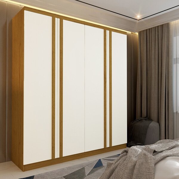 Guarda Roupa Solteiro 4 Portas Paolo Yescasa Naturale/branco