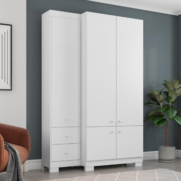 Guarda Roupa Solteiro 5 Portas 2 Gavetas Com Pés Flex B22052