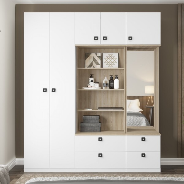 Guarda-roupa Solteiro 5 Portas 4 Gavetas Branco Tx/aveiro - M