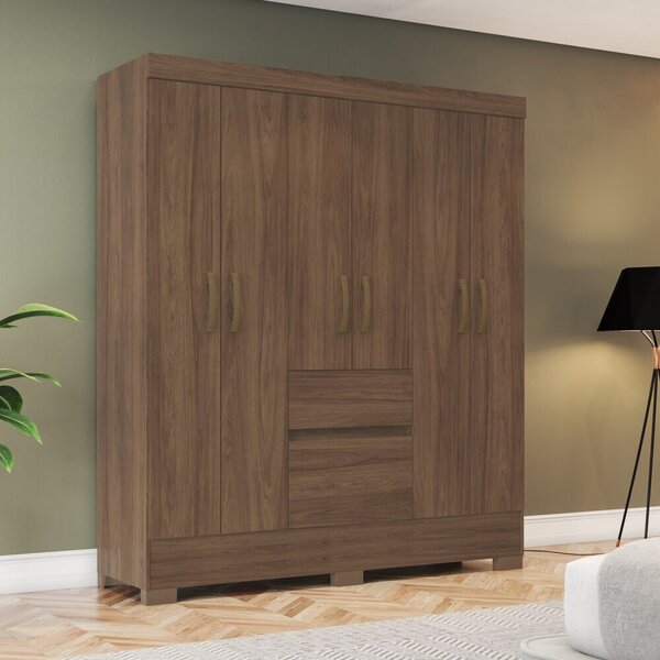 Guarda Roupa Solteiro 6 Portas 2 Gavetas Bs04 Briz Castanho H