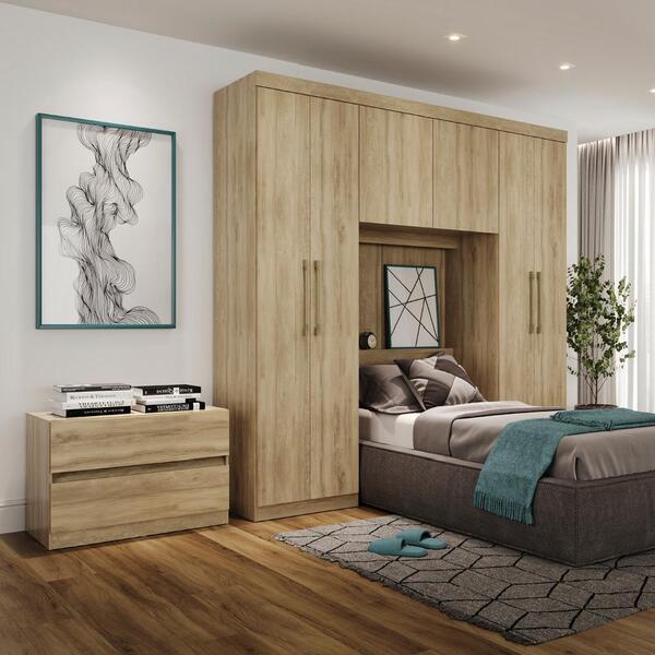 Guarda Roupa Solteiro 6 Portas 2 Gavetas Porto Noce Com Cabec