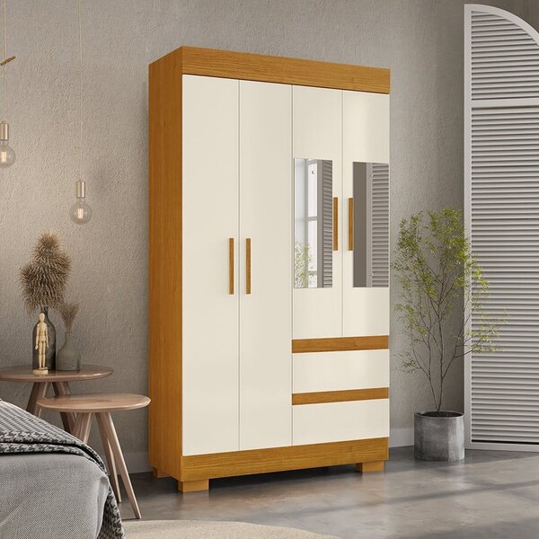 Guarda-roupa Solteiro 99,80cm 4 Portas Com Espelho E 2 Gaveta