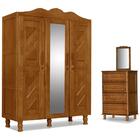 Guarda Roupa Solteiro + Comoda Madeira Maciça Com Espelho Mos