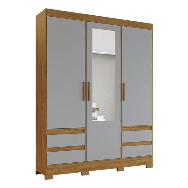 Guarda Roupa Solteiro B55 3 Portas E 4 Gavetas Com Espelho -