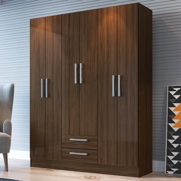 Guarda-roupa Solteiro Basic 6 Portas 2 Gavetas Cacau Brilho -
