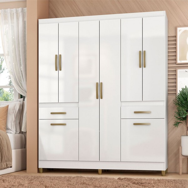 Guarda-roupa Solteiro Basile 8 Portas 2 Gavetas Branco - Pnr