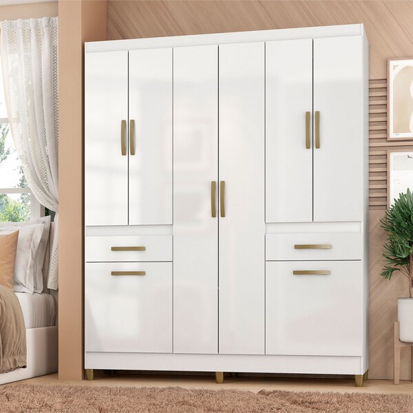 Guarda-roupa Solteiro Basile 8 Portas 2 Gavetas Branco - Pnr