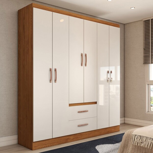 Guarda-roupa Solteiro Belmont 6 Portas 2 Gavetas Off White/no