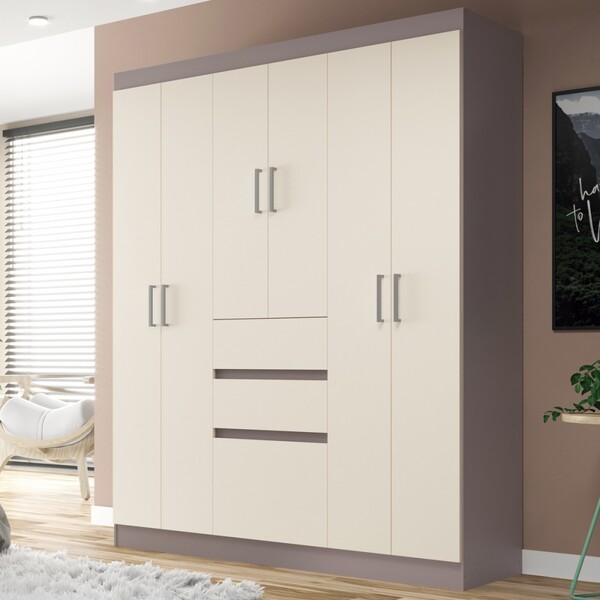 Guarda-roupa Solteiro Braga 7 Portas 2 Gavetas Nude/off White