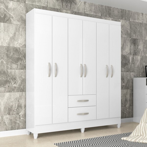 Guarda-roupa Solteiro Brasília 6 Portas 2 Gavetas Branco Bril