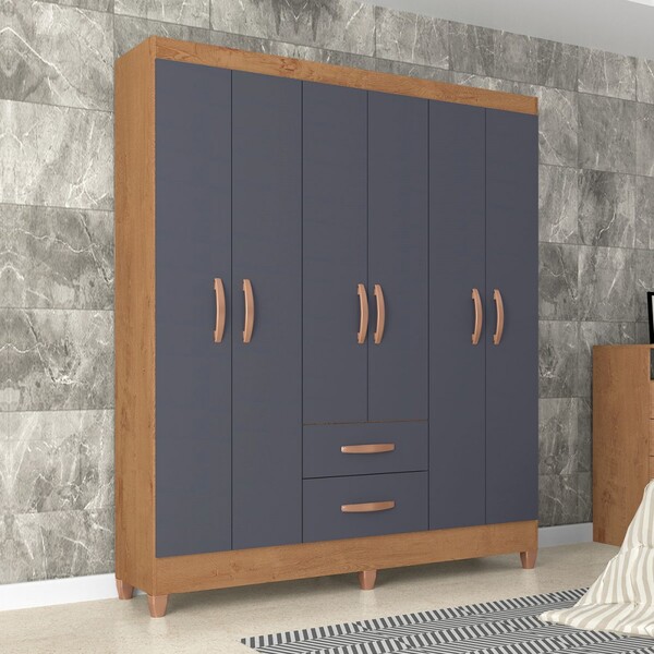 Guarda-roupa Solteiro Brasília 6 Portas 2 Gavetas Canelato Ru