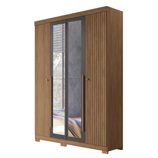 Guarda Roupa Solteiro Buriti Ripado 4 Portas Com Espelho E Pé