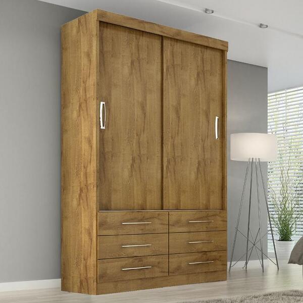 Guarda Roupa Solteiro Cairo 2 Portas Correr 6 Gav.