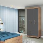 Guarda Roupa Solteiro Canadá 3 Portas Amêndoa Chumbo