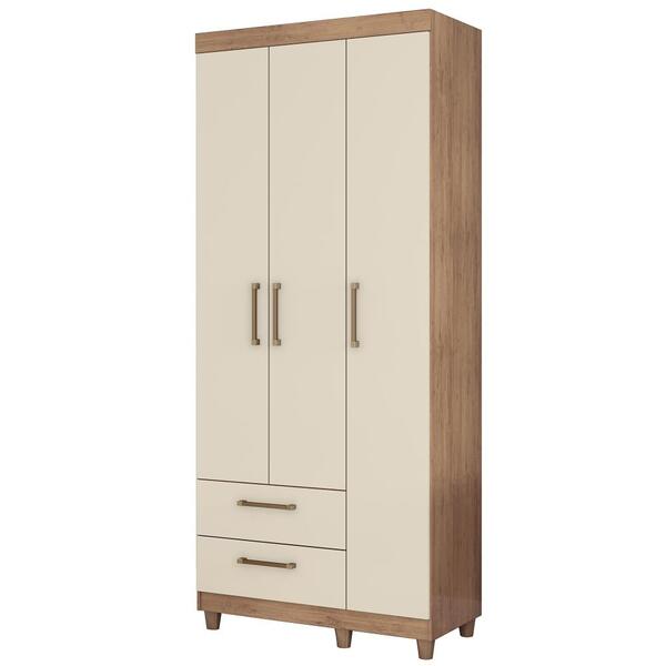 Guarda Roupa Solteiro Canadá 3 Portas Amêndoa Off White