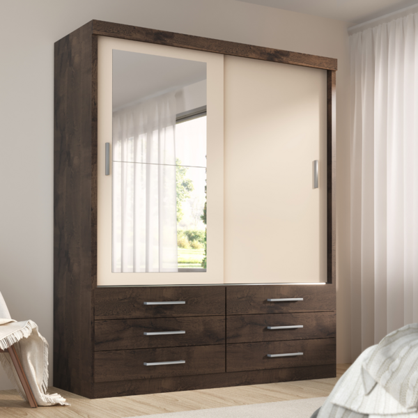 Guarda Roupa Solteiro Capri 2 Portas 6 Gav C/ Espelho