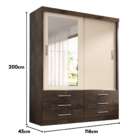 Guarda Roupa Solteiro Capri 2 Portas 6 Gav C/ Espelho