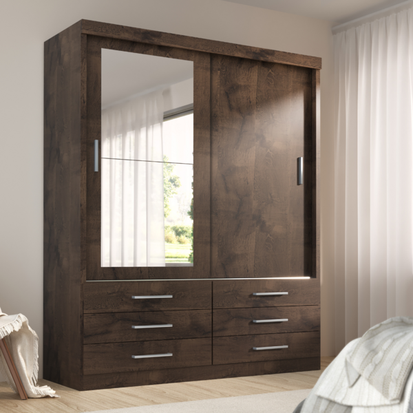 Guarda Roupa Solteiro Capri 2 Portas 6 Gav C/ Espelho