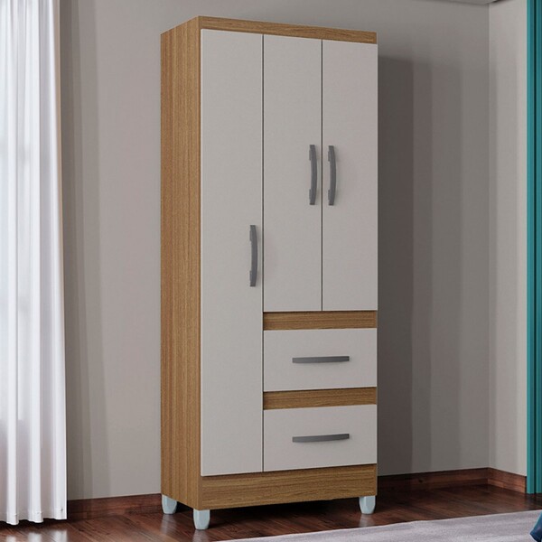 Guarda-roupa Solteiro Capri 3 Portas 2 Gavetas Castanho/off W