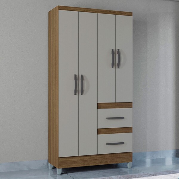 Guarda-roupa Solteiro Capri 4 Portas 2 Gavetas Castanho/off W