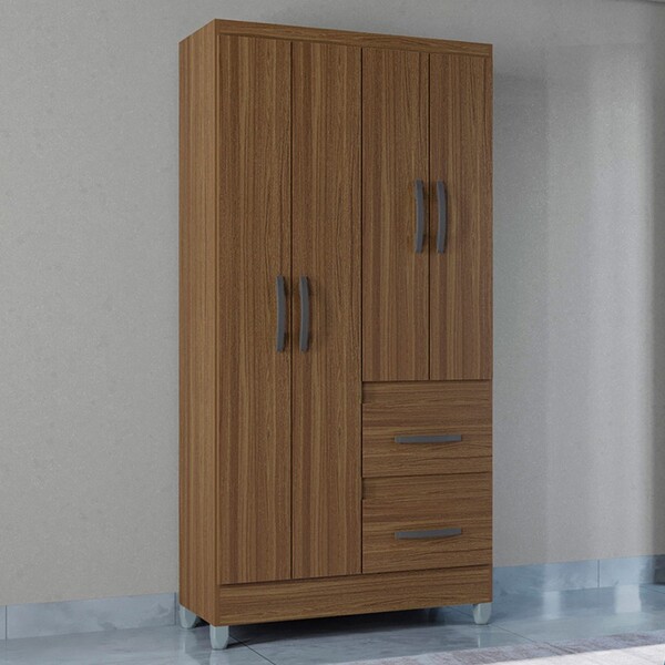 Guarda-roupa Solteiro Capri 4 Portas 2 Gavetas Castanho - Poq